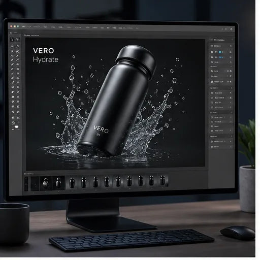 High-end 3D packaging hero render with controlled studio lighting