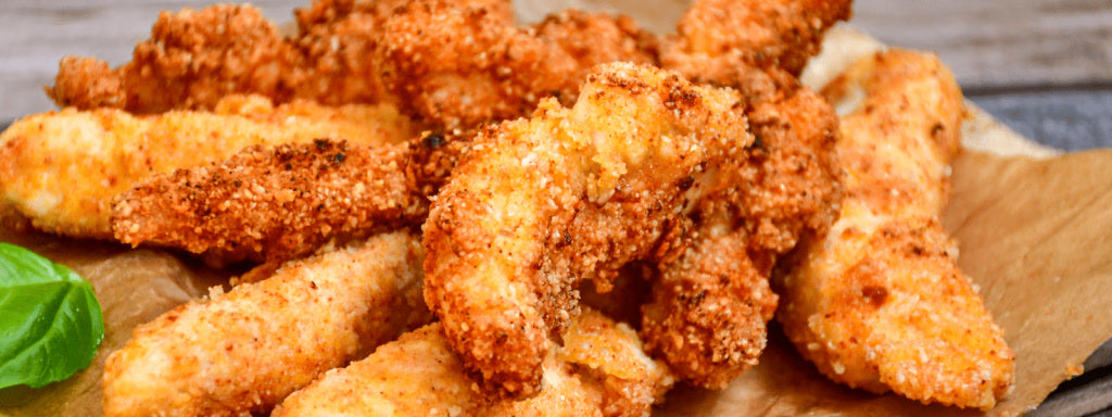 Golden chicken tenders in a crispy buttermilk crumb