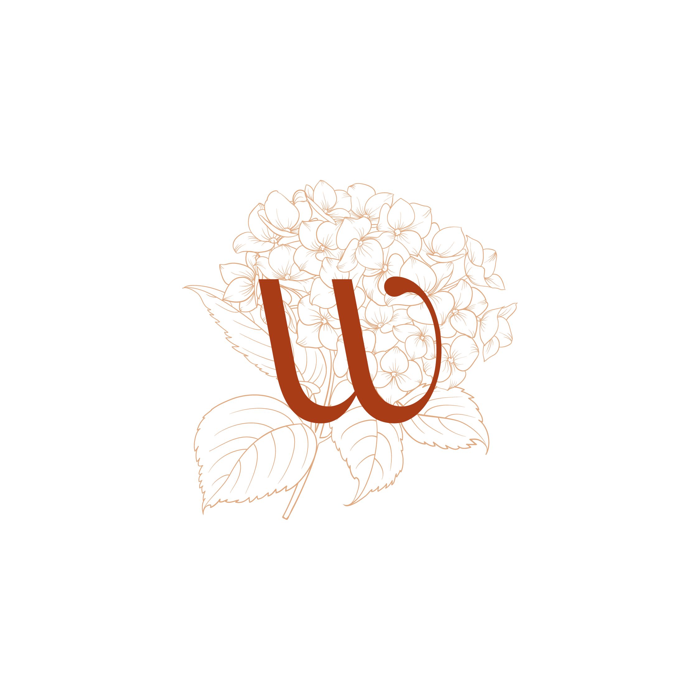 Whatley Manor W monogram over hydrangea