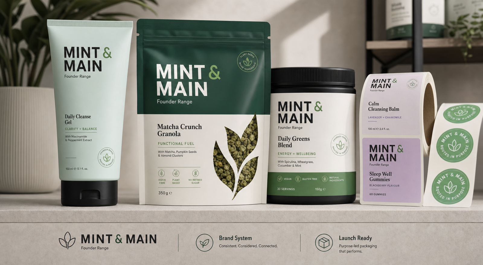 MINT & MAIN Founder Range fictional product brand packaging system concept for What Does a Packaging Designer Do for a Product Brand?