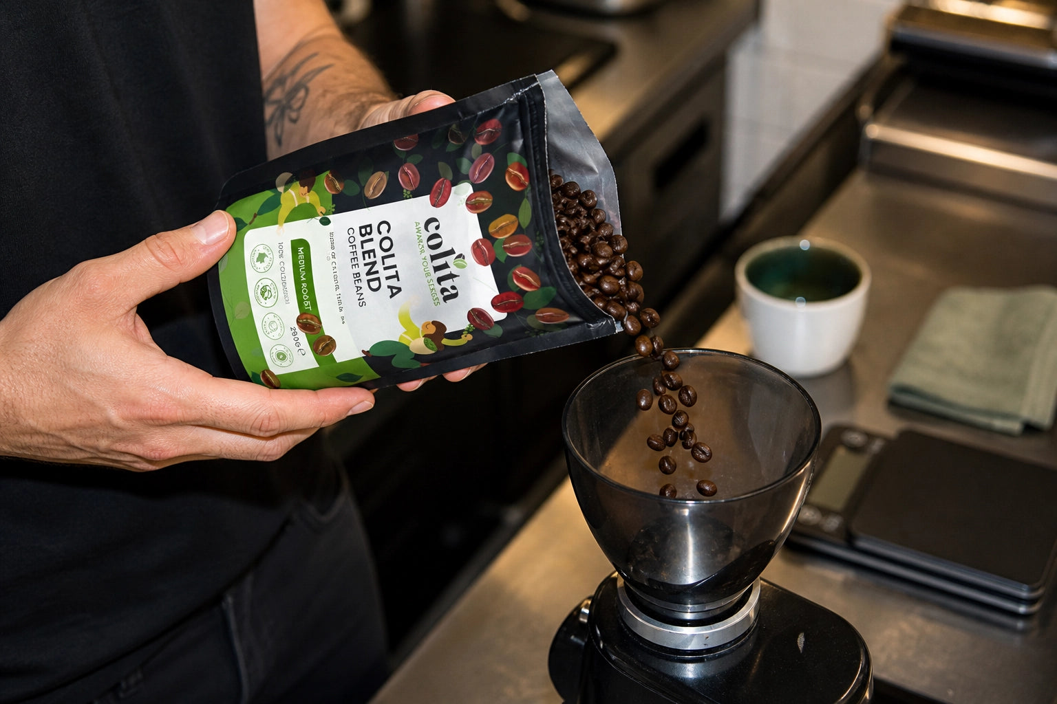 Front-facing Colita Coffee pouch packaging