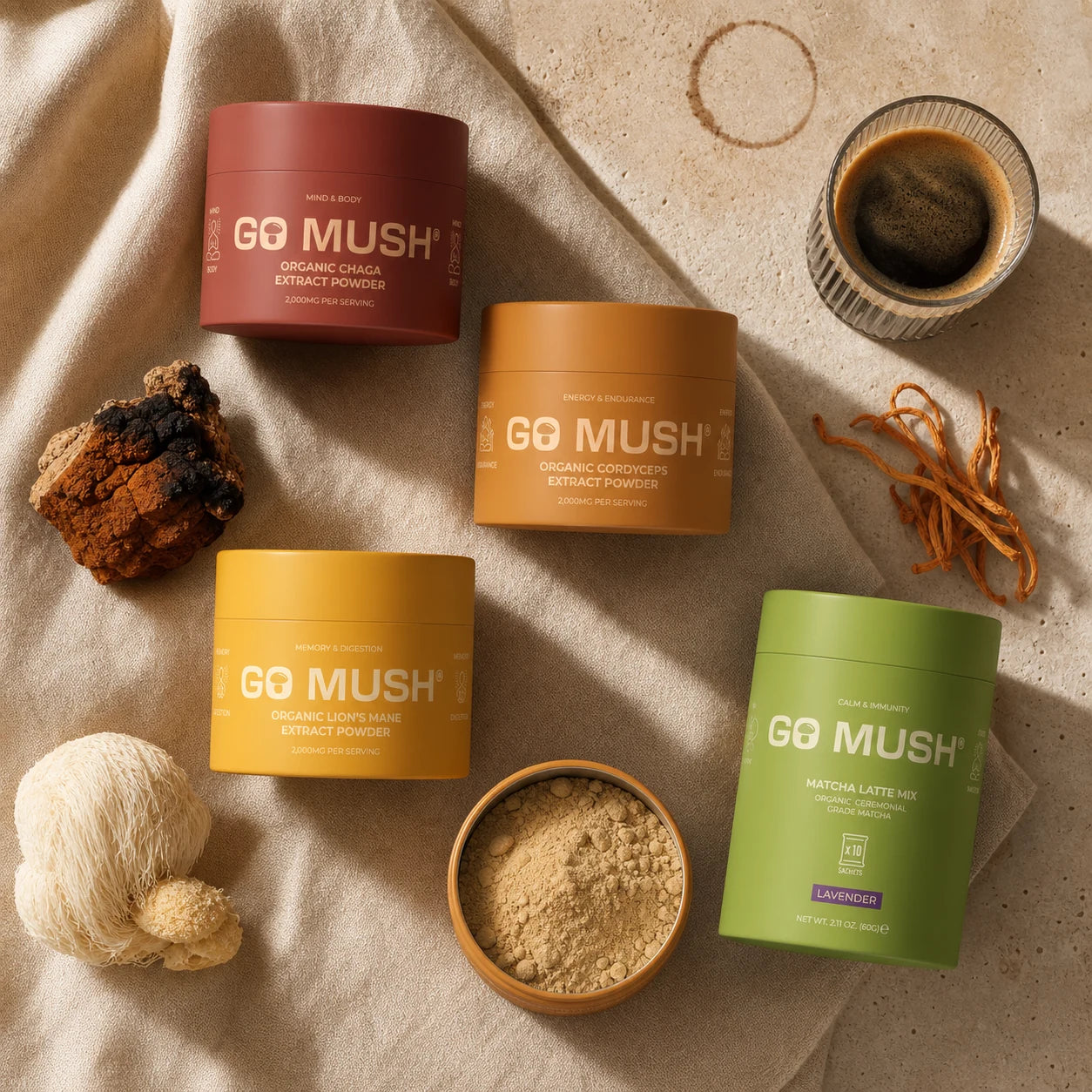 GO MUSH Mushroom Supplement Packaging & Campaign