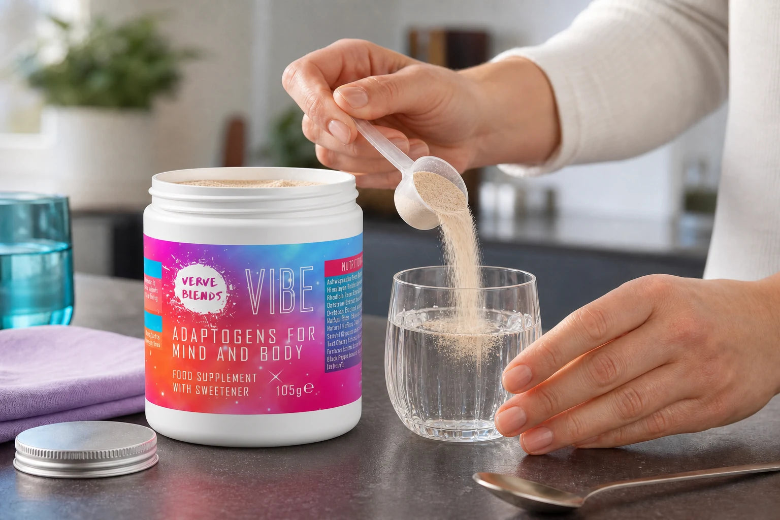 Verve Blends Adaptogen Supplement Packaging Design