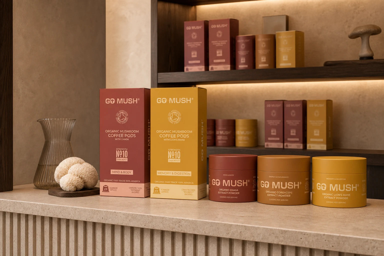 GO MUSH Mushroom Supplement Packaging & Campaign