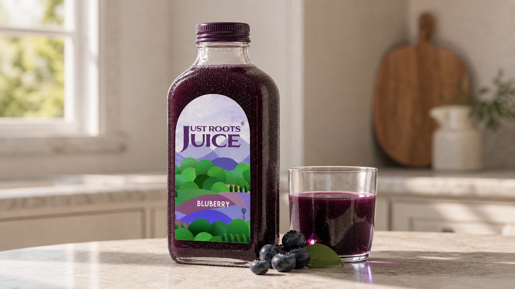 Just Roots Juice Blueberry Juice Label & Bottle Design