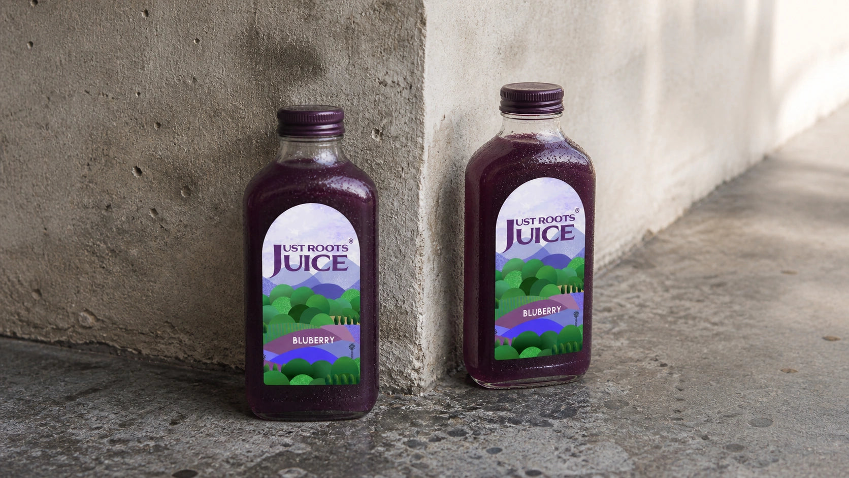 Just Roots Juice Blueberry Juice Label & Bottle Design