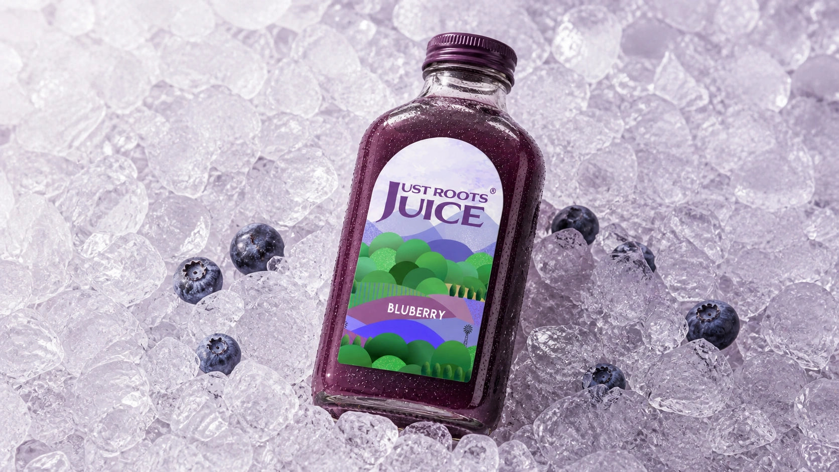 Just Roots Juice Blueberry Juice Label & Bottle Design