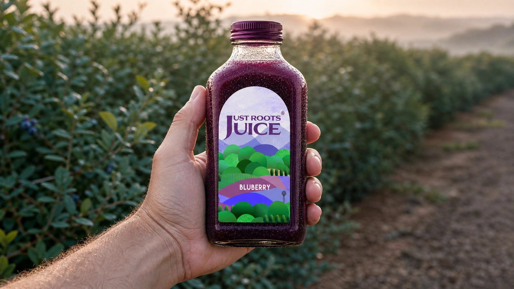 Just Roots Juice Blueberry Juice Label & Bottle Design