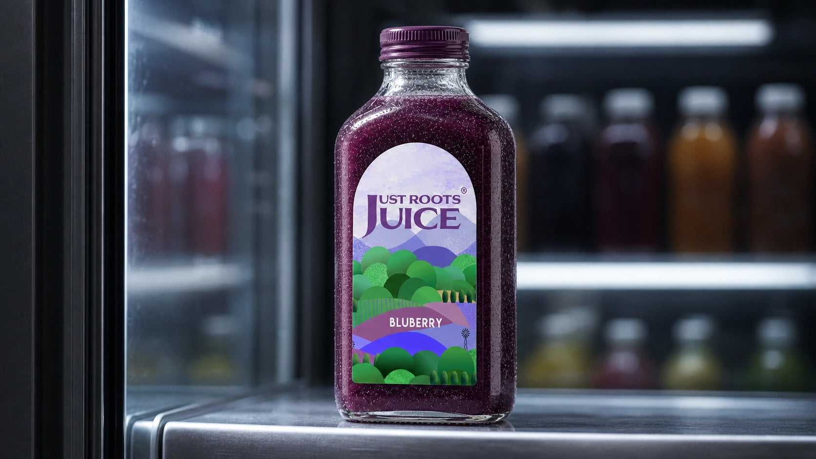Just Roots Juice Blueberry Juice Label & Bottle Design