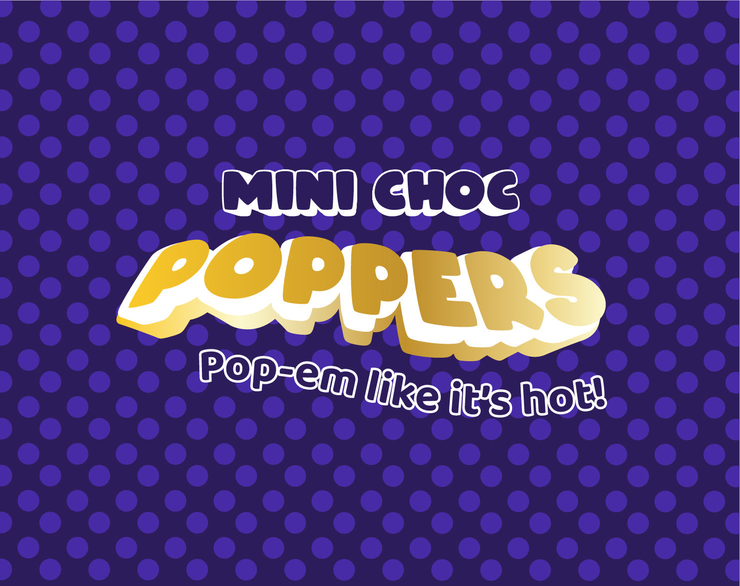 LeeLee's Mini Choc Poppers product-name typography and purple dot pattern used on the chocolate snack wrapper.
