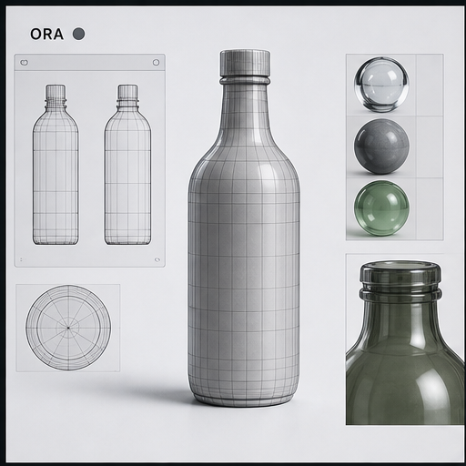 Bottle wireframe models visual for 3D modelling by Y Not Tony Design Studio