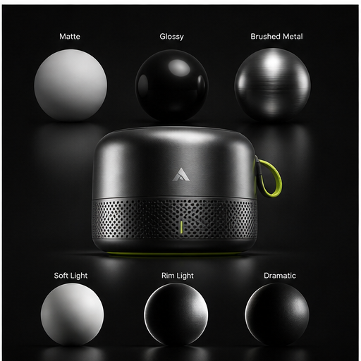 Material and lighting tests visual for 3D product renders by Y Not Tony Design Studio