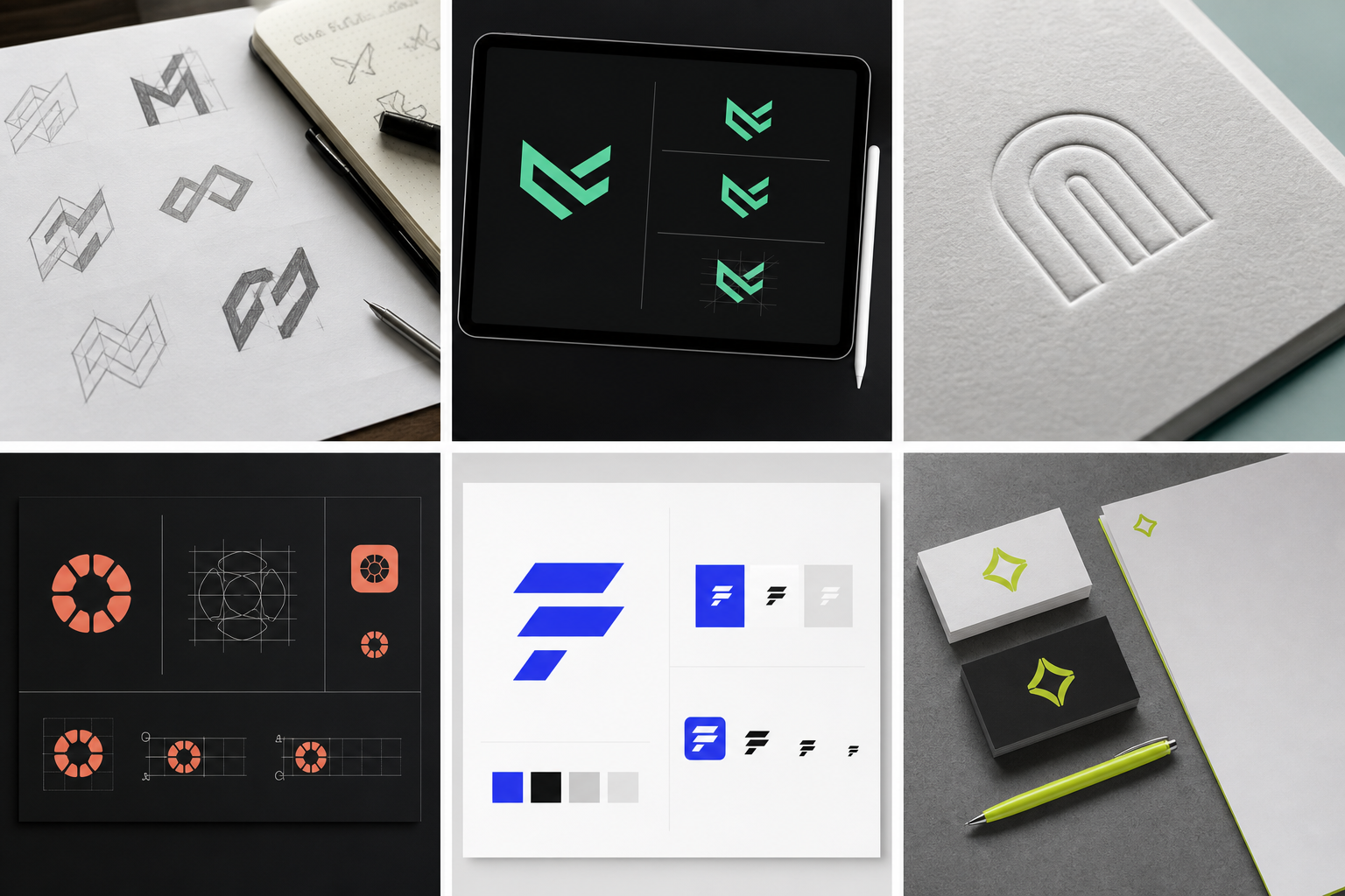 Modern logo design concepts, symbol exploration and brand mark development by Y Not Tony Design Studio