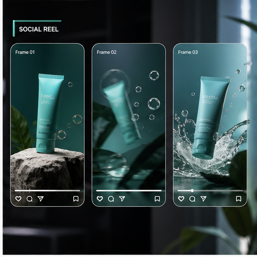 Social reel frames visual for Product animation by Y Not Tony Design Studio
