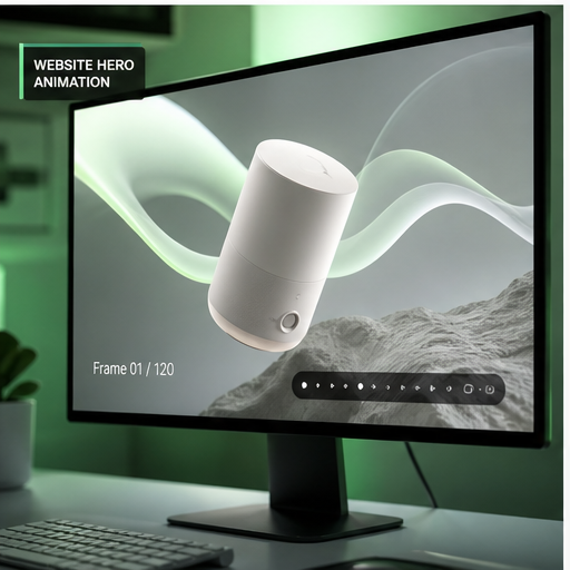Website hero animations visual for Product animation by Y Not Tony Design Studio