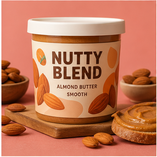 Nut butter tubs visual for Snack packaging design by Y Not Tony Design Studio