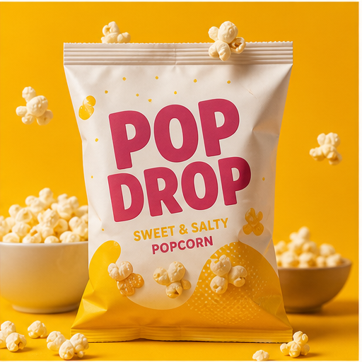 Popcorn bags visual for Snack packaging design by Y Not Tony Design Studio