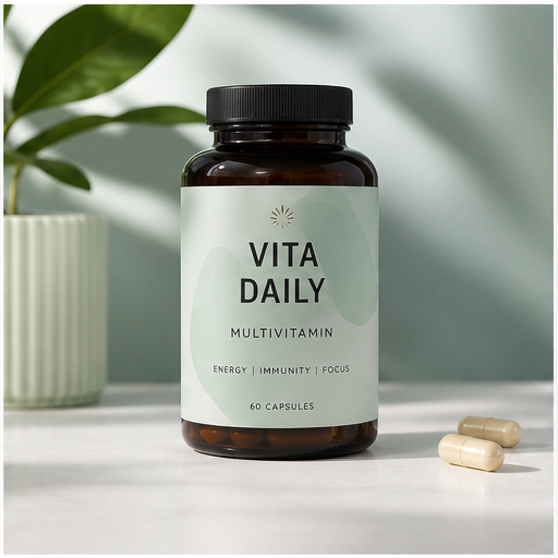 Vitamin labels visual for Supplement packaging design by Y Not Tony Design Studio