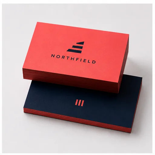Stack of premium business cards showing coordinated front and reverse designs