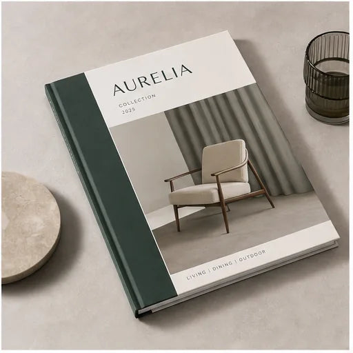 Product catalogue cover with a confident brand-led editorial design