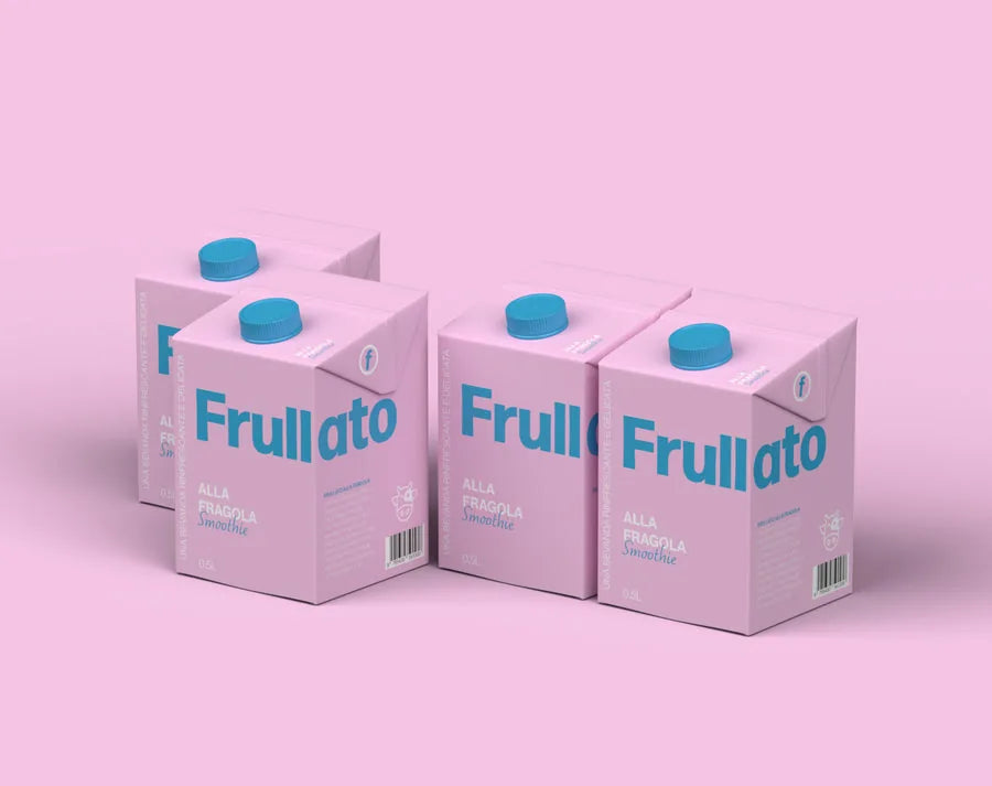 Front-facing Frullato smoothie packaging range