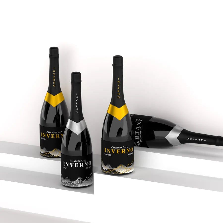 Front-facing Inverno champagne bottle label design