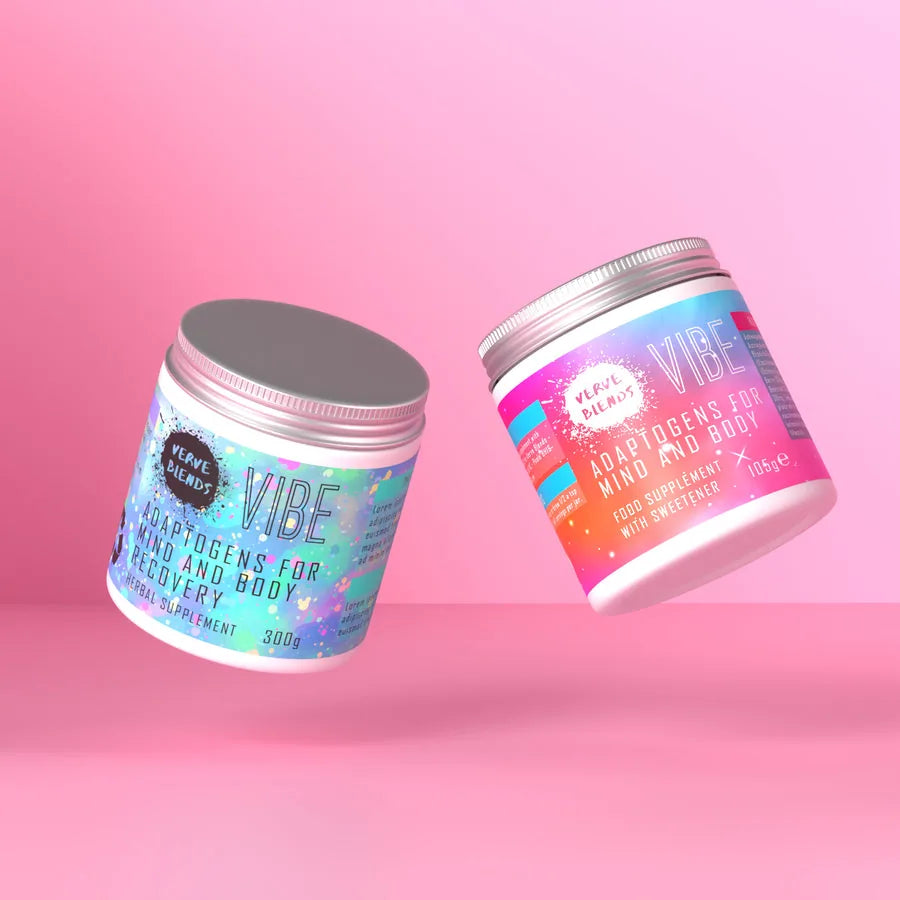 Front-facing Verve Blends adaptogen supplement packaging