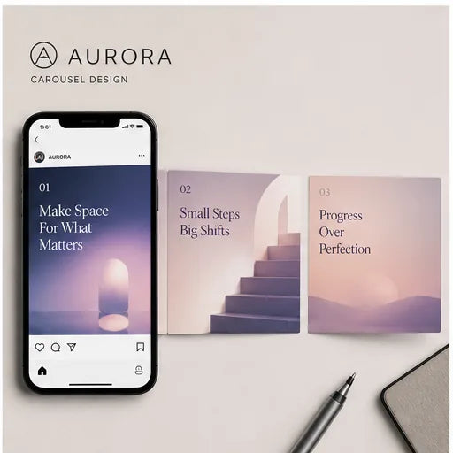 Multi-slide social carousel system with a clear editorial hierarchy