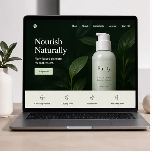 Responsive Shopify homepage design for a product brand