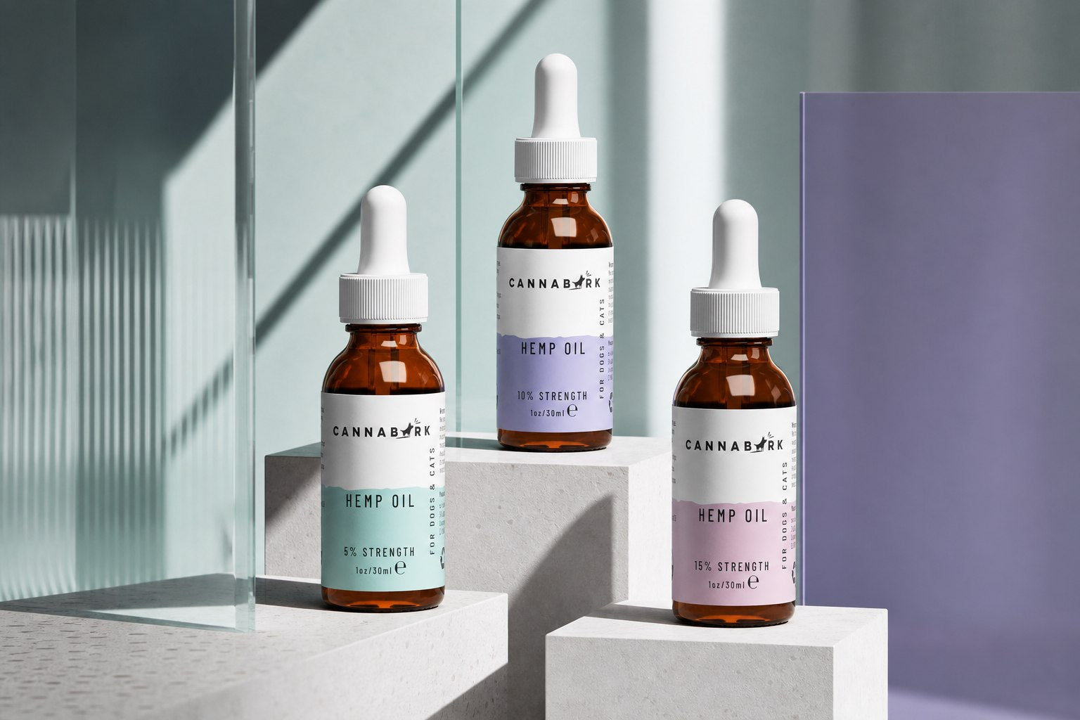 Front-facing Cannabark hemp oil packaging range